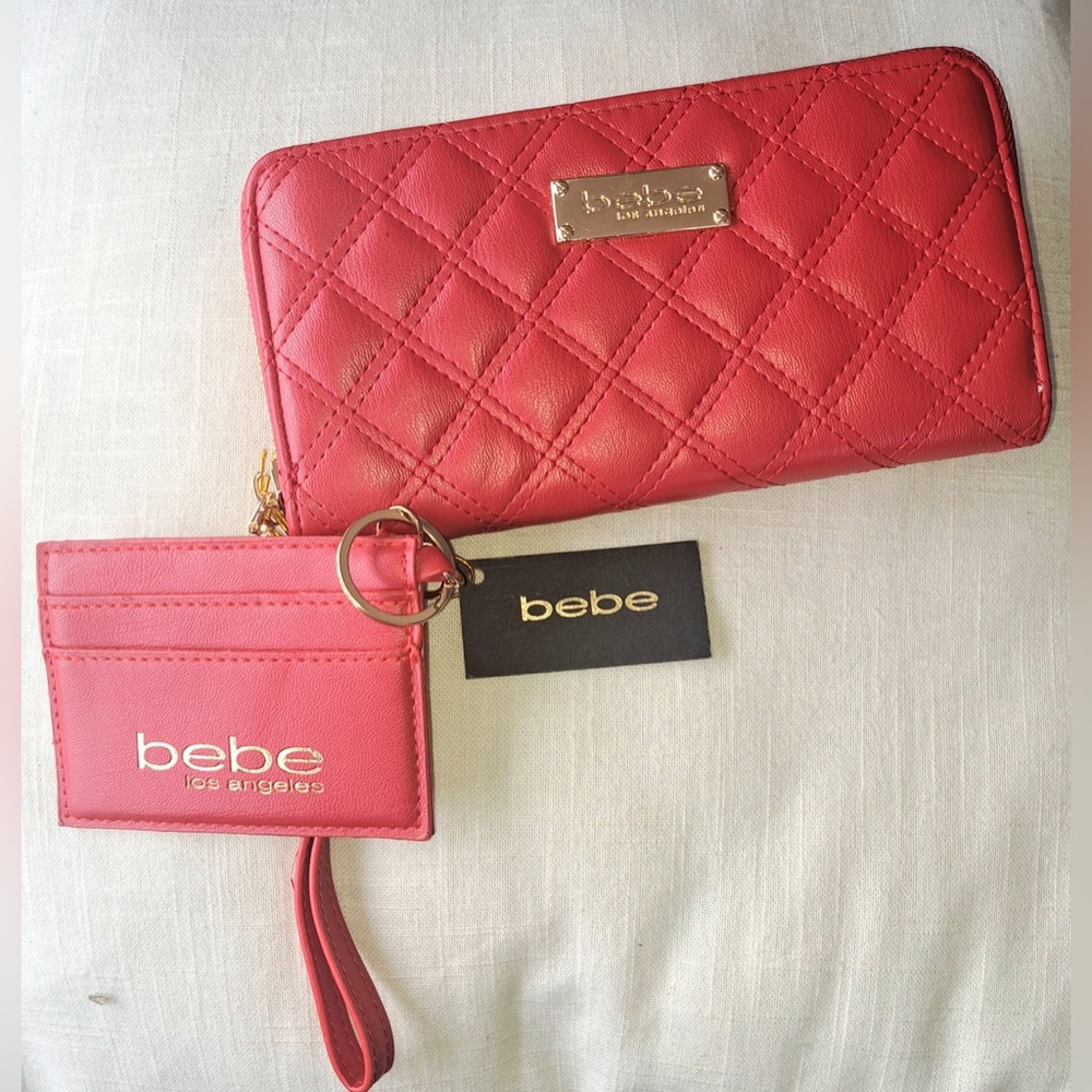 bebe Red Quilted Wallet and Card Holder Set